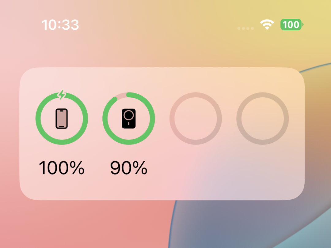 バッテリーウィジェットに表示されているモバイルバッテリー残量の様子